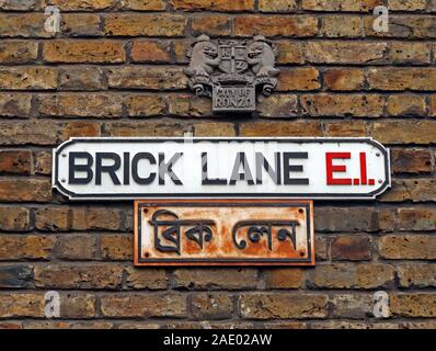 Panneau de rue Brick Lane E1, East End, Londres, Angleterre, Royaume-Uni, E1 Banque D'Images