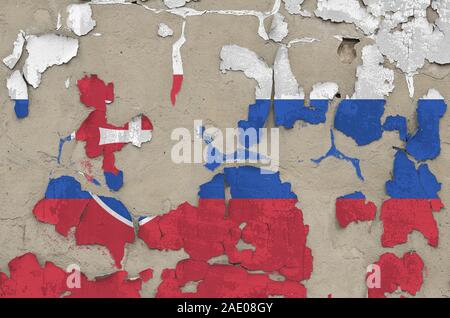 Drapeau Slovaquie représentés dans des couleurs de peinture sur vieux mur de béton malpropre obsolètes close up. Bannière sur fond rugueux texturé Banque D'Images