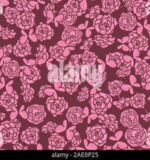 Modèle vectoriel continu romantique avec jardin de roses et de papillons Illustration de Vecteur