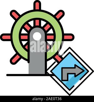 Helm bateau avec signal de trafic icône isolé Illustration de Vecteur