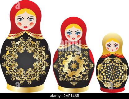 Souvenirs poupées matriochka russe traditionnel décoré avec des ornements de folk. Illustration de Vecteur