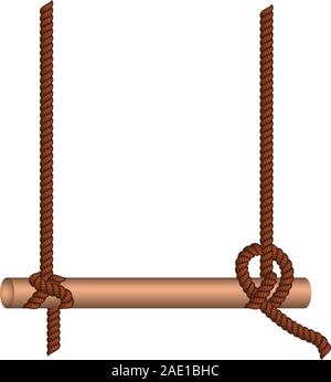 Bâton en bois accrocher sur une vieille corde sur fond blanc. Illustration de Vecteur