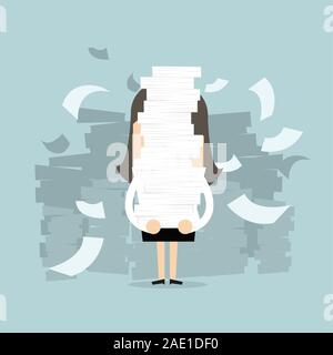 Businesswoman holding a beaucoup de documents dans les mains. Illustration de Vecteur