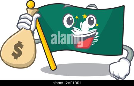 Macao drapeau mignon personnage smiley avec sac d'argent Illustration de Vecteur