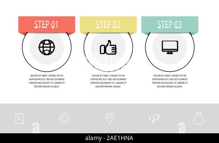 Télévision vecteur modèle ligne circle l'infographie. Concept d'affaires avec 3 options et étiquettes. Trois étapes de l'exposé, graphique, schémas, diaporama Illustration de Vecteur