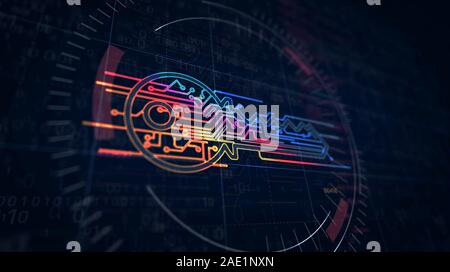 Clé de sécurité cybernétique projet Création d'icône. Abstract concept de protection de l'ordinateur, sécurité sur internet, le cryptage, pare-feu et de cryptographie illustrat 3d Banque D'Images