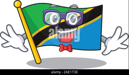 Geek super drôle drapeau smart Tanzanie mascot cartoon style Illustration de Vecteur