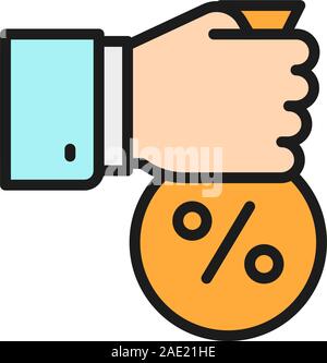 Taux d'intérêt fixe, avec de l'argent sac à main sur l'icône de la ligne de couleur. Illustration de Vecteur