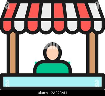 Vendeur derrière le comptoir du magasin télévision couleur ligne icône. Illustration de Vecteur