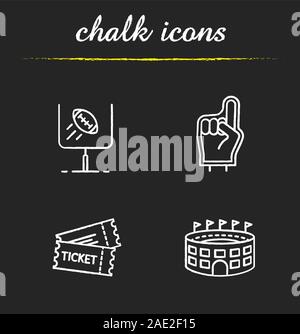 Chalk American football icons set. Doigt de mousse, match de baseball, arena, signe objectif. Illustrations vectorielles chalkboard Illustration de Vecteur