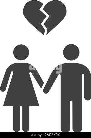 Icône glyphe amoureux liquidation. Divorcé(e) silhouette couple symbole. L'homme et la femme avec forme de coeur brisé au-dessus. L'espace négatif. Vector isolated illustratio Illustration de Vecteur