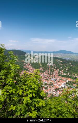 Vue panoramique de la ville de Brasov en Transylvanie, Roumanie, sur une parfaite journée d'été. Shot verticale Banque D'Images