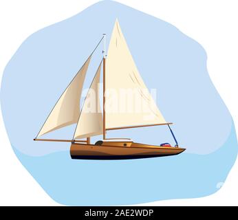 Bateau naviguant dans une mer vector illustration sur fond blanc Illustration de Vecteur