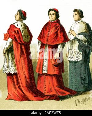 Les images ici sont toutes dotées d''Costume ecclésiastique, du 11e siècle au cours du xixe siècle. Ils sont de gauche à droite : la Cappa Magna pour un cardinal, un cardinal, Cappa Magna d'un évêque. L'illustration dates à 1882. Banque D'Images