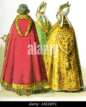 Les images ici sont toutes dotées d''Costume ecclésiastique, du 11e siècle au cours du xixe siècle. Ils sont de gauche à droite : le chant choral ou pluviales hood portés à la fin du 13ème siècle, la chorale ou pluviales capot d'un prêtre à la fin du 15ème siècle, le choral ou pluviales hood au 19e siècle. L'illustration dates à 1882. Banque D'Images