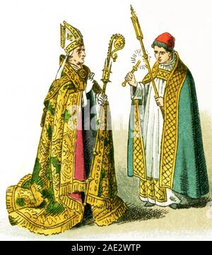 Les images ici sont toutes dotées d''Costume ecclésiastique. Ils sont de gauche à droite:Le Choral ou pluviales capot d'un Évêque dans le 15e siècle et le Choral ou pluviales capot d'un Chœur du 15ème siècle. L'illustration dates à 1882. Banque D'Images