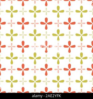 Floral motif géométrique rétro transparente. Ornement rouge et vert sur fond blanc. Parfait pour tissu, papier peint, l'emballage, l'impression décorative. Cuisine Vintage background. Banque D'Images