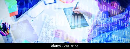 Image composite de l'artiste quelque chose de dessin sur tablette graphique at office Banque D'Images