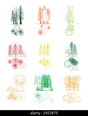 La cime des arbres et des symboles, vector set pour l'architecture ou la conception de paysage Illustration de Vecteur