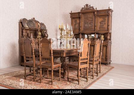 Mobilier cuisine intérieur en style traditionnel belge. La fin du xixe siècle. Banque D'Images