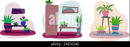 Série de télévision dessiné à la main avec des plantes d'intérieur. Illustration de Vecteur