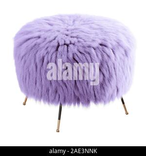 Tabouret moelleux Violet fait de laine de mouton sur sabots sur fond isolé. Le rendu 3D Banque D'Images