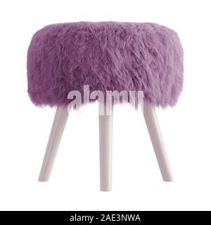 Tabouret moelleux Violet fait de laine de mouton sur sabots sur fond isolé. Le rendu 3D Banque D'Images