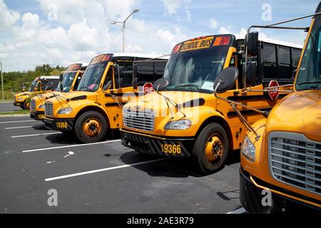 Rangée de Thomas Built Buses type c thomas saf-t-liner c2 des autobus scolaires jaunes kissimmee florida usa Banque D'Images