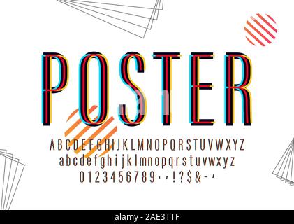 Poster couleur Alphabet. Résumé moderne de style branché de police de caractères déformés. Vector Illustration de Vecteur