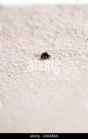 Petite fissure sur le mur blanc de la vieille maison. Trou dans la destruction de mur de béton Banque D'Images