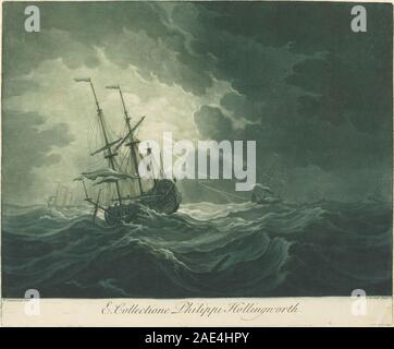 La gravure des années 1720 d'Elisha Kirkall d'après Willem van de Velde l'ancien représente des navires dans le port ou en mer, mettant l'accent sur le gréement, les voiles, les mâts, l'eau, activité maritime et aménagement de la composition. Banque D'Images