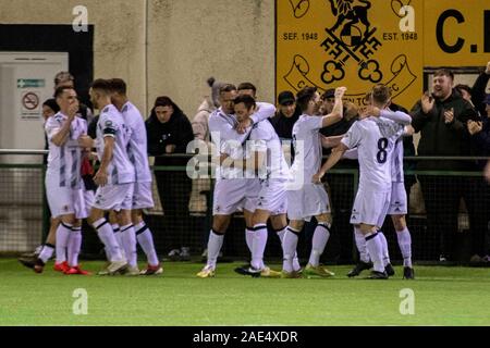 Carmarthen, 6/12/19. Carmarthen Town v Ammanford Ville de Richmond Park dans le 3ème tour de la Coupe galloise JD le 6 décembre 2019. Lewis Mitchell/YC Banque D'Images