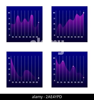 Nombre de courbes de croissance et de l'automne sur un fond bleu. ligne d'affaires des graphiques montrant que les performances et les Illustration de Vecteur