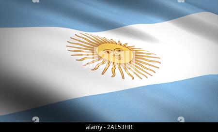 Drapeau de l'Argentine. Waving Flag réaliste illustration de rendu 3D avec texture tissu très détaillées Banque D'Images
