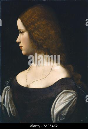 Portrait d'une jeune femme ; date vers 1500 suiveur de Léonard de Vinci, Portrait d'une jeune dame, c 1500 Banque D'Images