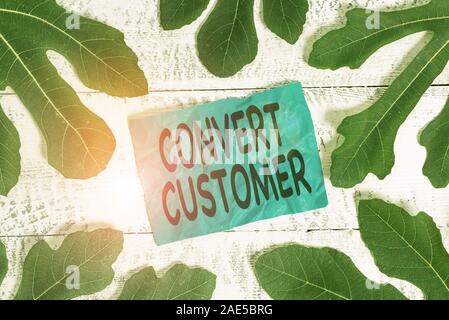 La main conceptuel montrant Convertir Client. Sens Concept le pourcentage de visiteurs qui prennent l'action désirée feuilles entourant les blocs-notes Banque D'Images