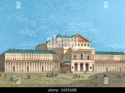 Polonia. Teatro Nacional de Varsovia. Fundado en 1810 por Federico Augusto. Ère Inicialmente conservatorio de l'ONU. Gravure del año 1840. Coloreado. Banque D'Images