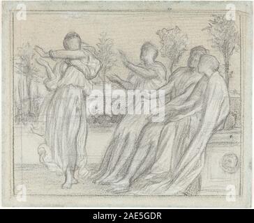 Une étude de Frederic, Lord Leighton vers 1867 montrant une fille grecque dansant, avec des vêtements fluides, pose dynamique, geste, expression faciale, et fond simplifié, servant de travail préparatoire pour une composition plus large. Banque D'Images