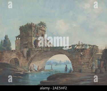 Le Ponte Salario avec blanchisseuses ; vers 1780 date du 18e siècle français après Hubert Robert, le Ponte Salario avec blanchisseuses, c 1780 Banque D'Images