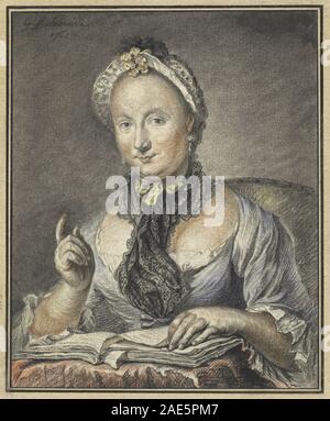 Cette gravure de 1752 de Georg Friedrich Schmidt représente la femme de l'artiste tenant un livre, soulignant ses vêtements, sa posture et son intérieur domestique. Banque D'Images
