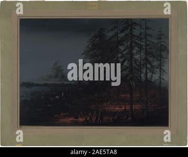 Cette peinture de 1861-1869 de George Catlin représente un bivouac Sioux de guerre, montrant des tentes, des guerriers, des chevaux, des feux de camp, paysage et vie des plaines du XIXe siècle. Banque D'Images