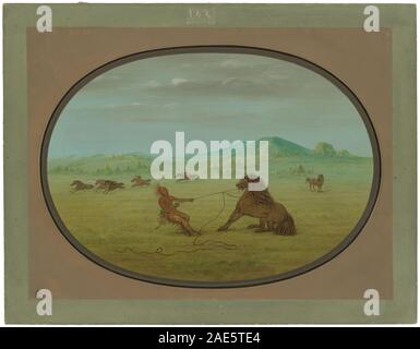 La peinture de George Catlin de 1861-1869 représente des hommes Pawnee attrapant des chevaux sauvages, montrant des figures, des chevaux, du mouvement, du paysage, et la vie frontalière nord-américaine du milieu du XIXe siècle. Banque D'Images