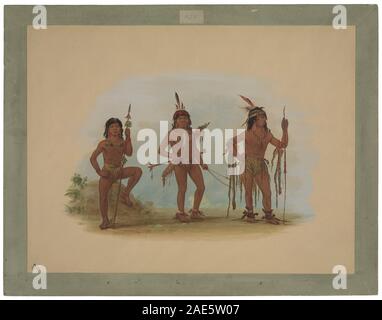 Tableau de George Catlin, créé entre 1854 et 1869, représentant un homme de médecine Lengua avec deux guerriers, montrant des vêtements traditionnels, des objets cérémoniels et des éléments de la culture amérindienne. Banque D'Images