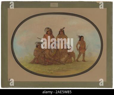 Peinture de George Catlin de 1861 à 1869 représentant des Indiens Séminolés détenus comme prisonniers à Fort Moultrie, montrant des vêtements amérindiens, l'architecture du fort et la posture du groupe. Banque D'Images