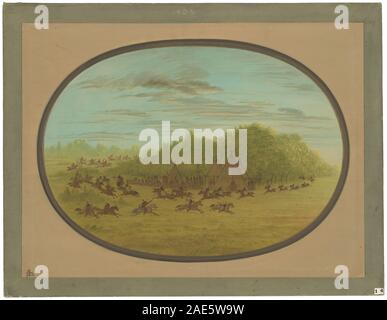 Sham Fight of the Camanchees, peint par George Catlin entre 1861 et 1869, représente une bataille organisée entre les Comanches avec des vêtements traditionnels, des armes et des éléments cérémoniels des tribus des Plaines. Banque D'Images