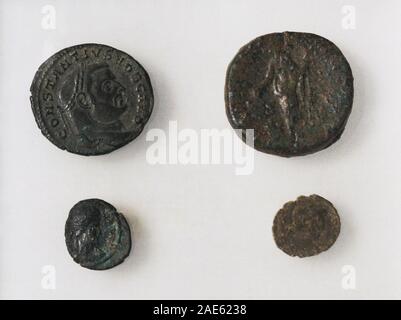 Monedas (83-348). Torre de Hércules, La Corogne. Museo Arqueológico e Histórico (Castillo de San Antón). La Coruña. La Galice. España. Banque D'Images