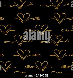 Avec motif transparent mince fil coeur de formes. Éléments d'or sur fond noir. Illustartion de vecteur. Illustration de Vecteur