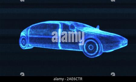 Véhicule électrique autonome Wireframe Concept Design 3D Illustration Banque D'Images