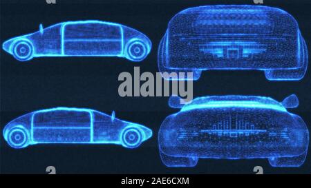 Véhicule électrique autonome Wireframe Concept Design 3D Illustration Banque D'Images