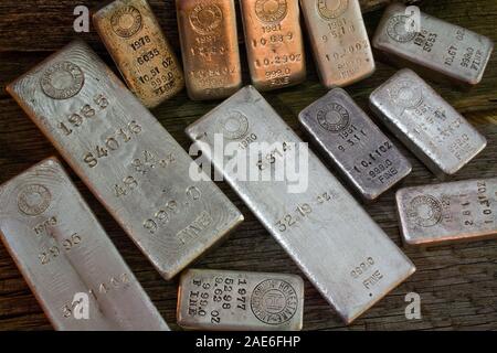 Assortiment rare de Homestake Mining Company silver bullion bars. Le plomb, le Dakota du Sud - USA Banque D'Images